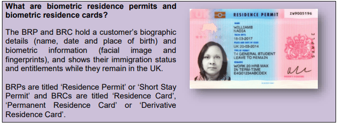 Biometric Residence Permit BRP example image